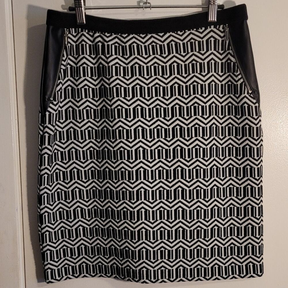 Rafaella Geometric Pencil Skirt Pull On Faux Leather Career Office Midi Medium